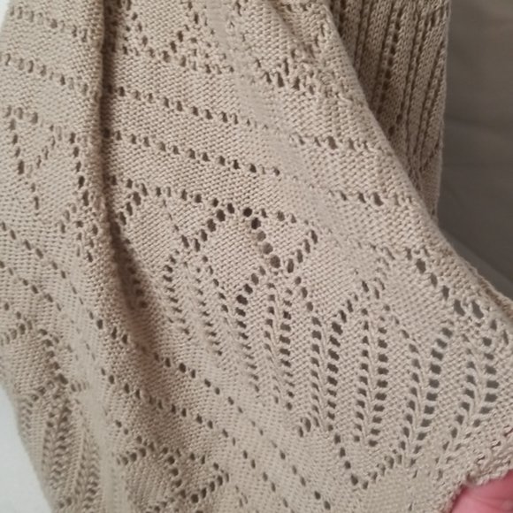 ⭐last CHANCE ⭐ Open front cardigan sweater crochet cascading 3/4 sleeve M tan - Picture 4 of 12